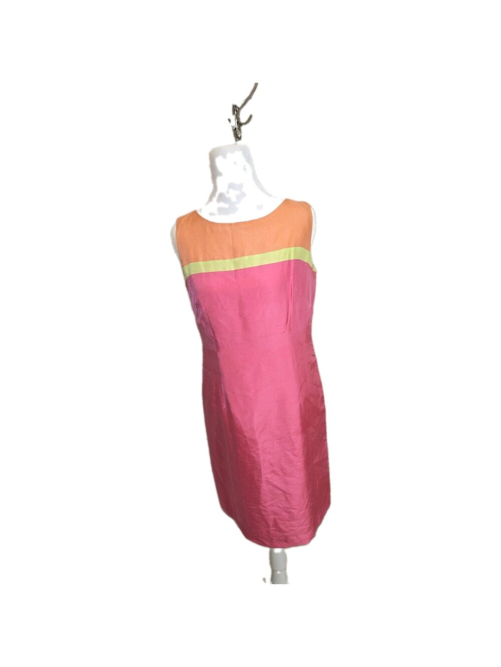 Vintage Victoria Holley 💯 silk Shift Dress Sz 2 Pink Orange Barbi  80s 90s Go